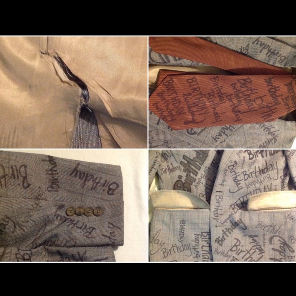 Christian Dior Suit w/“Happy Birthday” written all over jacket, pants & tie L - Picture 8 of 8